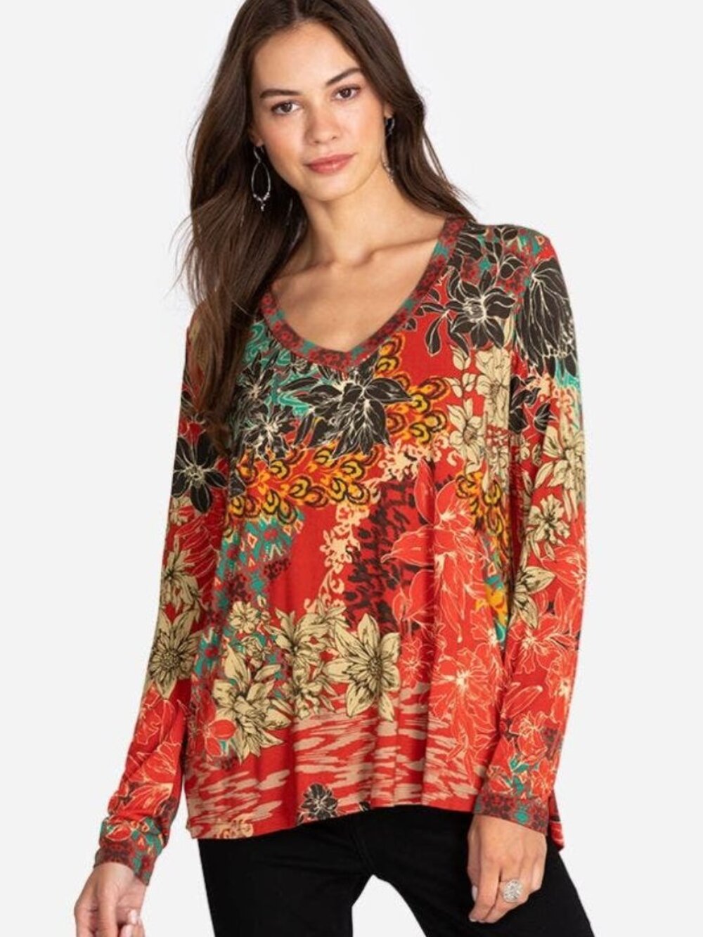 Johnny Was Women's Ikat Patch Tee In Multi-Color Size Large